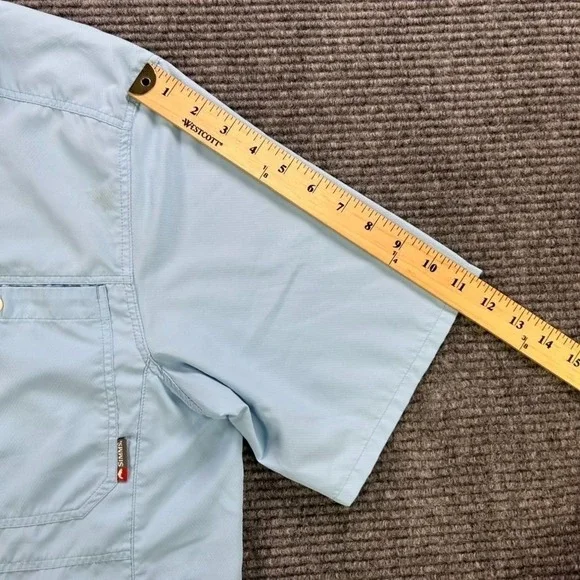 Simms Fishing Products Light Blue Short Sleeve Button Up Shirt Men Large Outdoor - Picture 14 of 15
